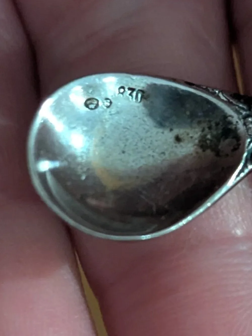 Antique Silver 830 Rose‎ Floral Salt Spoon Ornate Beautiful 2.5